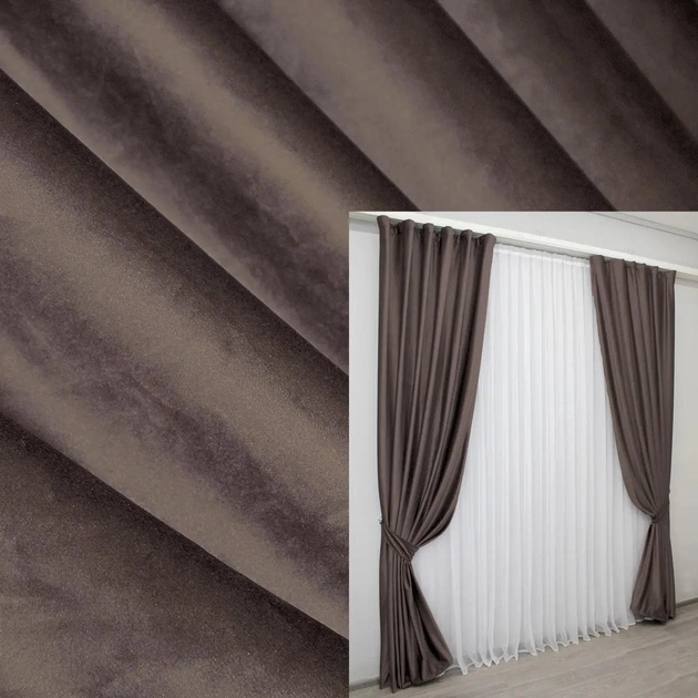 Акція на Комплект штор VR-Textil з тканини оксамит Kadife Колір коричневий 1.5х2.75м х 2 шт (30-949T) від Rozetka