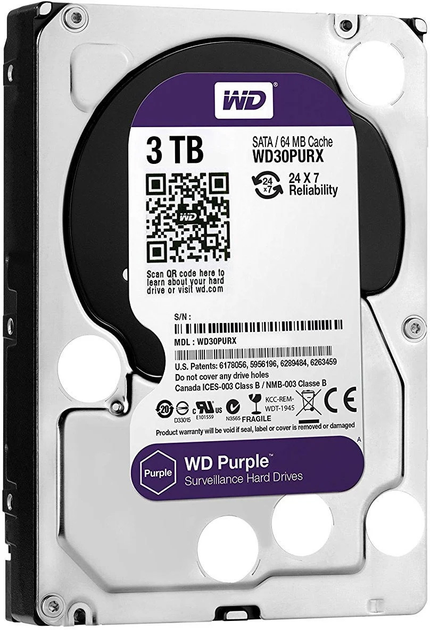 Жесткий диск Western Digital Purple 3TB 64MB 5400rpm WD30PURZ 3.5 SATA ...