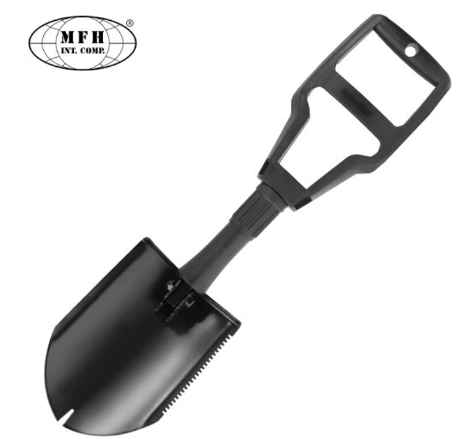 Складная универсальная металлическая стальная саперная лопата с чехлом Черный (Alop) Складная трехкомпонентная ручка для походов и экспедиций - изображение 2