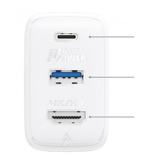 Сетевое зарядное устройство для быстрой зарядки ACEFAST A17 65W (HDMI/Type-C/USB) GaN Multi-function HUB Charger Set White - изображение 3