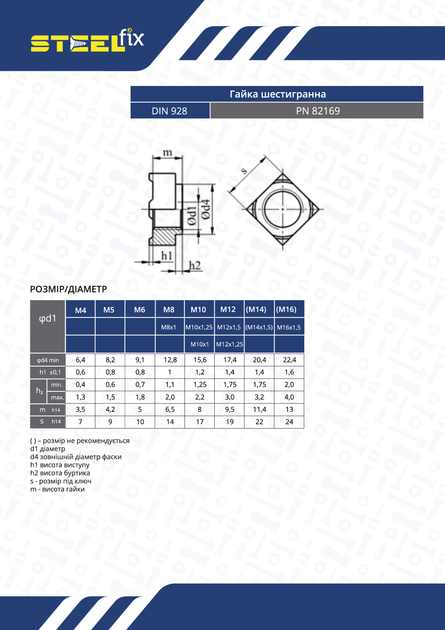 Гайка М10 DIN929 приварна Steelfix 15 шт (026227) - изображение 2
