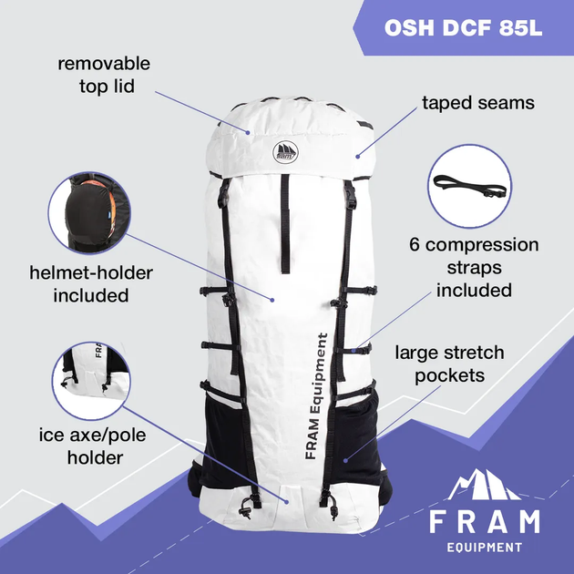 Ультралегкий рюкзак Fram-Equipment Osh DCF 85L 85 л белый - изображение 9