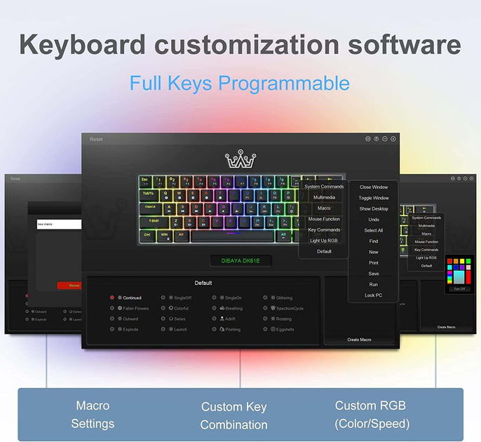 Механическая игровая клавиатура Dierya 60%, с RGB, водонепроницаемая, 61 программируемая клавиша (красный переключатель) ENG ( Английский ) DK61E - изображение 5