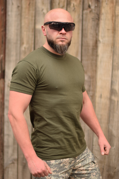 Тактична чоловіча футболка 54 розмір XXL військова армійська бавовняна футболка колір олива хакі для ЗСУ 26-106 - зображення 2