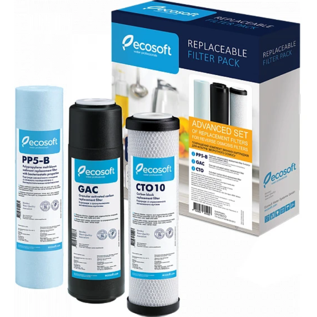 Комплект картриджів Ecosoft CHV3ECO 1-2-3 покращений для фільтрів зворотного осмосу - зображення 1