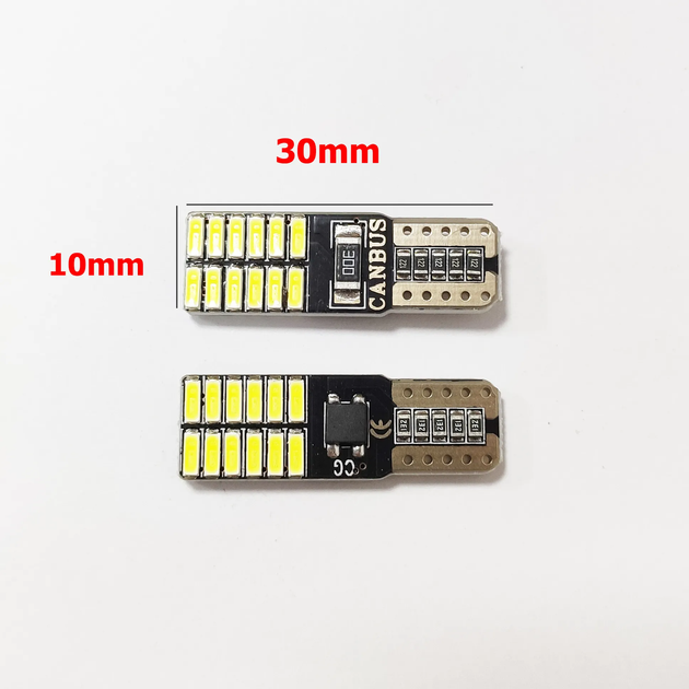 Автолампа светодиодная T10 / W5W, цоколь W2.1x9.5d, 4014 х 24 smd, белый, 12 В, обманка, биполярная - изображение 3