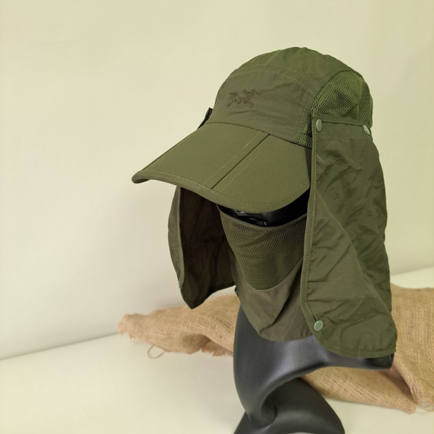 Кепка із захистом тактична капелюх від УФ-променів із захистом шиї від сонця рибацька кепка ARCTERYX Оливкова (АН-1625) - зображення 1