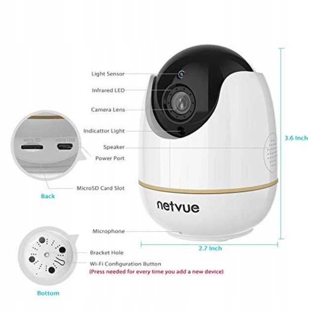 Камера видеонаблюдения, видеоняня Netvue Orb Cam NI-3221 1080P White - Фото 3 Камера видеонаблюдения, видеоняня Netvue Orb Cam NI-3221 1080P White - изображение 3