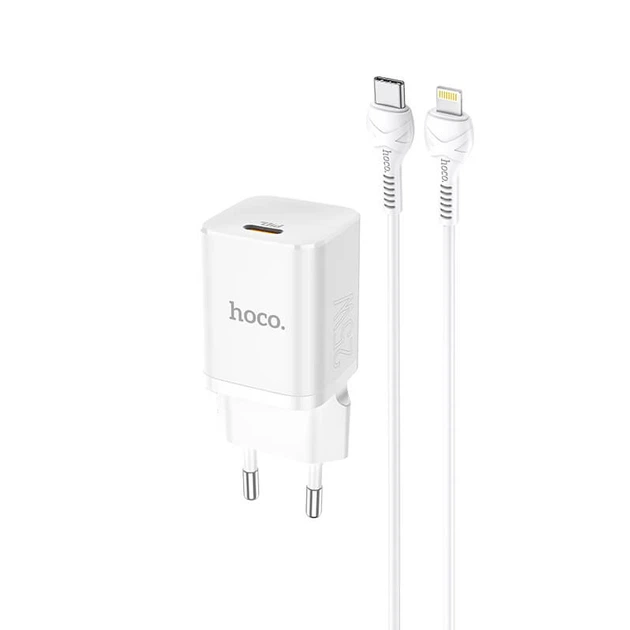 Сетевое зарядное устройство HOCO Type-C to Lightning cable Rigorous charger set N19 |Type-C, 25W, 3A, QC/PD| white - изображение 3