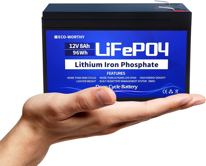 Аккумулятор Eco Worthy LiFePO4 12V 8Ah (96Wh), 3000+ циклов - изображение 1