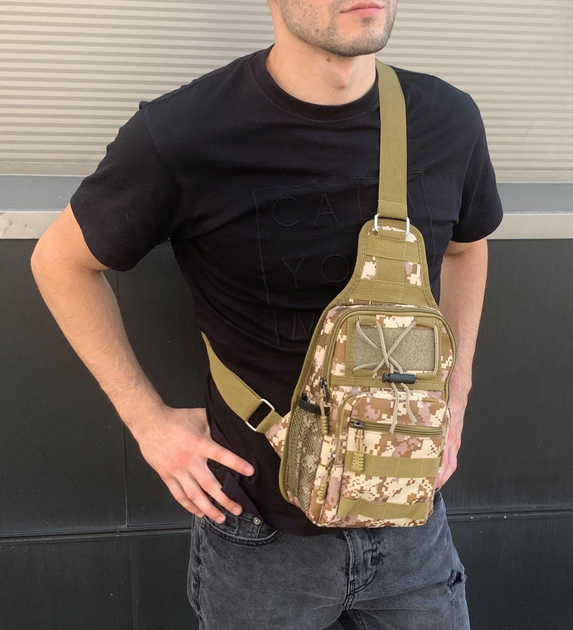 Нагрудна сумка рюкзак тактична військова Darvoz Coyote 38х19.5х11 см Піксель - зображення 1