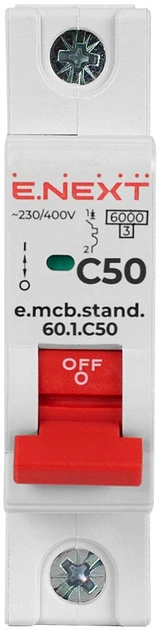Автоматический выключатель 1р 50А 6кА "C" [s002113] E.NEXT e.mcb.stand.60.1.C50 - изображение 2