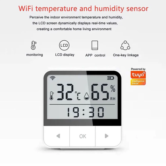 Wifi смарт датчик температури та вологості, годинник Tuya Temperature & Humidity Sensor, віддалений моніторинг - зображення 7