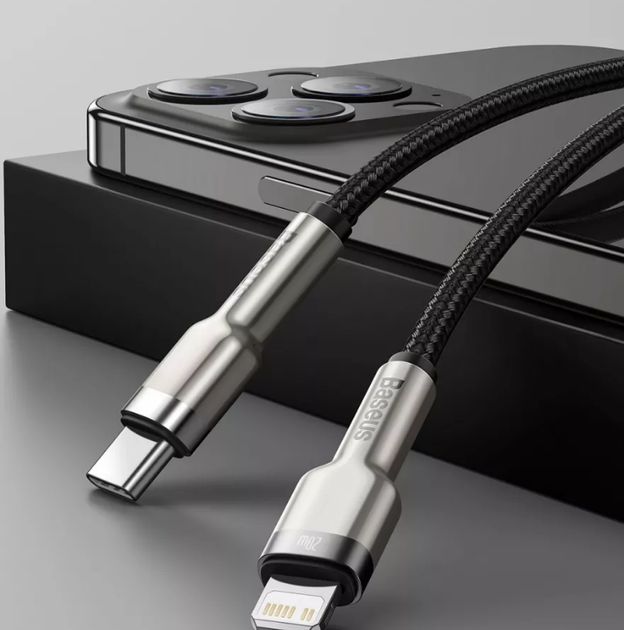 Кабель Baseus CATLJK-01 Cafule Metal Type-C to Lightning PD 20Вт 25 см черный - изображение 2