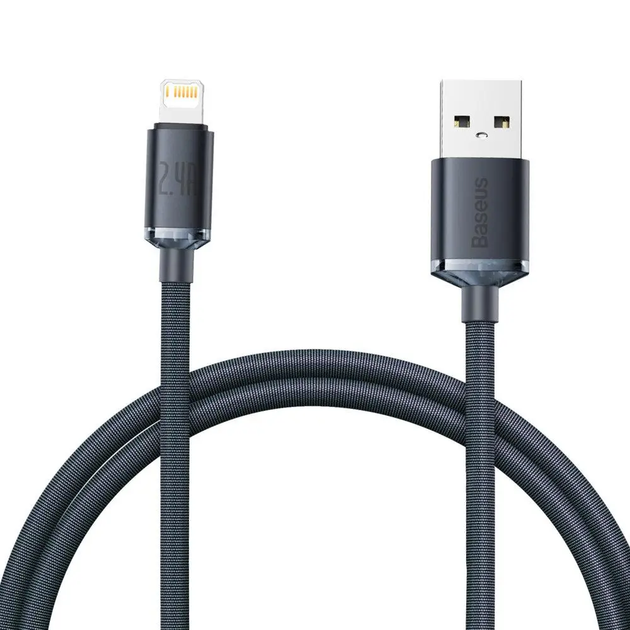 Кабель Baseus Crystal Shine Series Fast Charging Data Cable USB to iP 2.4A 1.2m Black (CAJY000001) - Фото 3 Кабель Baseus Crystal Shine Series Fast Charging Data Cable USB to iP 2.4A 1.2m Black (CAJY000001) - изображение 3