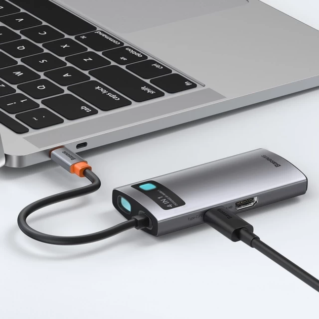 USB-хаб Baseus Metal Gleam Series 4-in-1 Multifunctional Type-C HUB Docking Station Gray（Type-C to HDMI*1+USB3.0*1+USB2.0*1+PD*1） (CAHUB-CY0G) - изображение 8