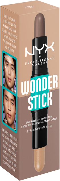 Акція на Стік для контурингу обличчя двосторонній NYX Professional Makeup Wonder Stick Dual Face Highlight & Contour 02 universal light 2х4 г від Rozetka