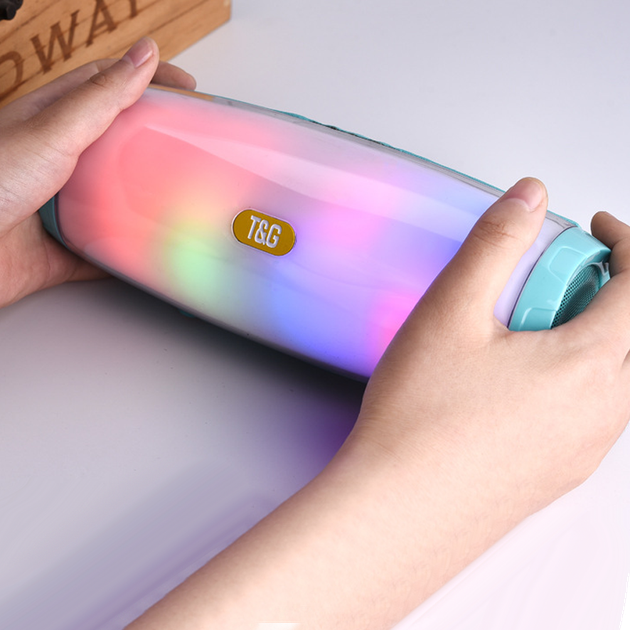 Беспроводная Bluetooth колонка с RGB подсветкой T&G TG165C-LED со светомузыкой, USB, microSD, FM радио, Микрофон Mint - изображение 2