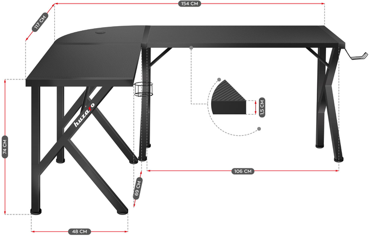 Biurko gamingowe Huzaro Hero 6.3 Black - obraz 6