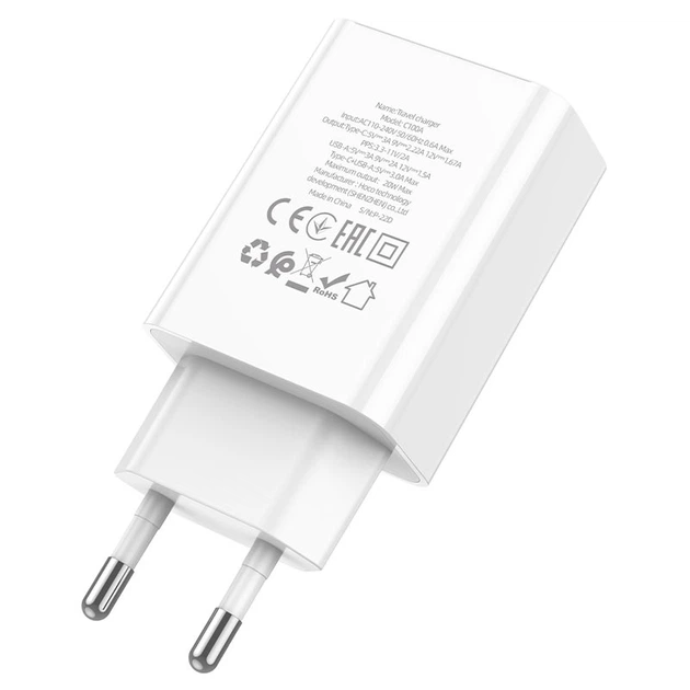 Мережевий зарядний пристрій HOCO C100A PD20W+QC3.0 charger with digital display White (6931474769800) - Фото 3 Мережевий зарядний пристрій HOCO C100A PD20W+QC3.0 charger with digital display White (6931474769800) - зображення 3