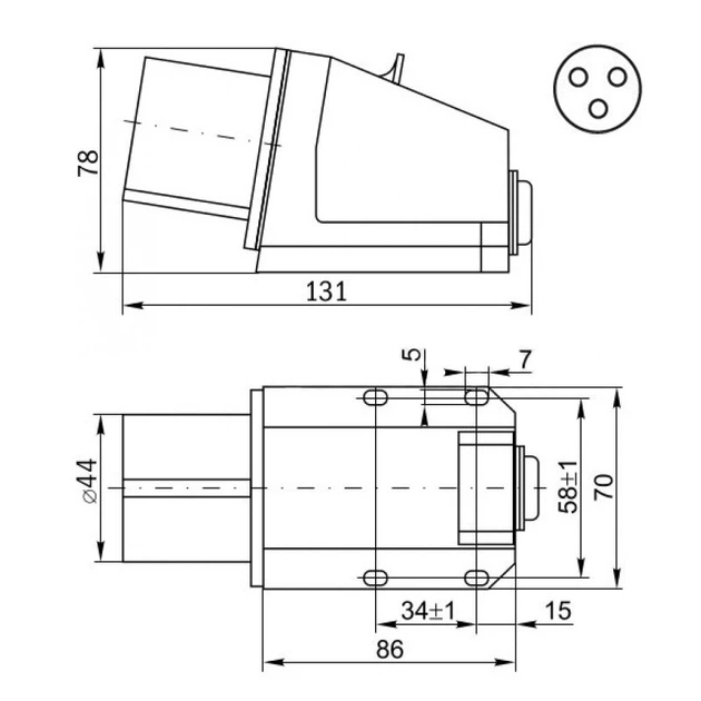 Вилка 513 стационарная 2Р+PЕ 16А 220В IP 44 - изображение 2