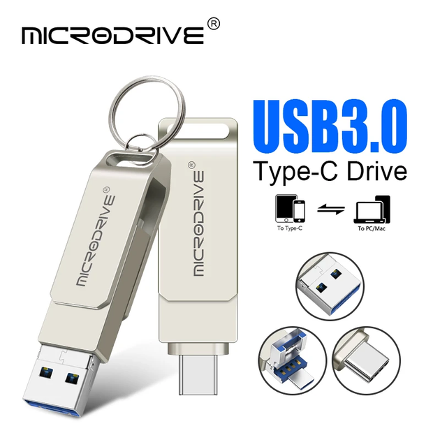 Металлическая USB Флешка 3в1 256GB Type-C/MicroUSB/USB 3.0 для телефона/компьютера OTG MicroDrive Серый - Фото 1 Металлическая USB Флешка 3в1 256GB Type-C/MicroUSB/USB 3.0 для телефона/компьютера OTG MicroDrive Серый - изображение 1