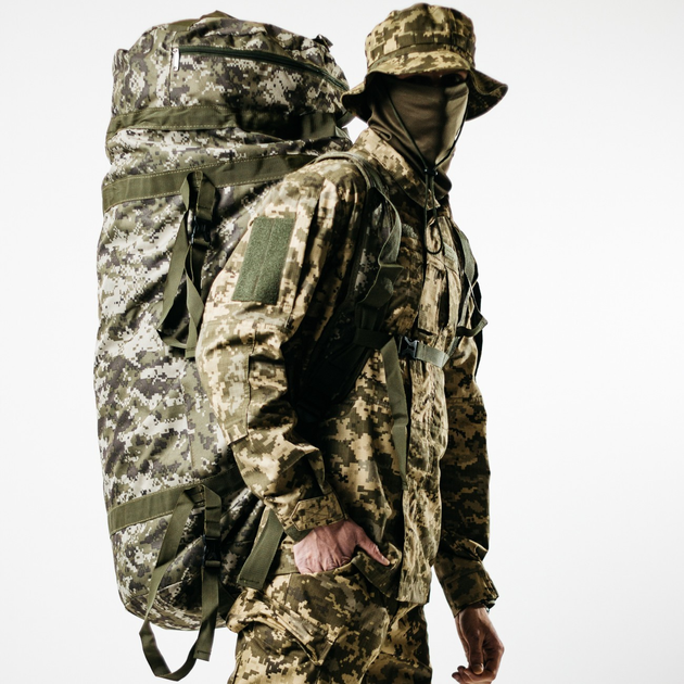 Баул армійський піксель, сумка баул армійський 120 л тактичний баул, тактичний баул-рюкзак - зображення 1