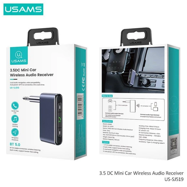 Bluetooth ресивер Атомобильный FM-трансмиттер(модулятор) Usams US-SJ519 3.5DC Mini Car Wireless Audio Receiver BT5.0 Аудио адаптер Grey - изображение 15