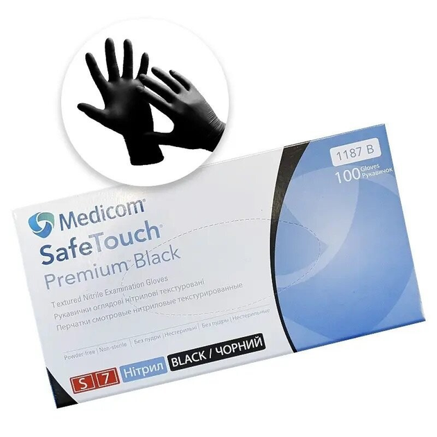 Перчатки Medicom SafeTouch® Black - S • Черные нитриловые - неопудренные - изображение 1