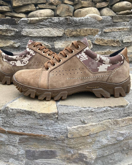 Берцы ботинки тактическая обувь кроссовки облегченные натуральная гидрофобная кожа усиленная пятка и носок Койот 39 - изображение 1