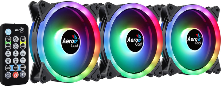 Кулер Aerocool DUO12PRO Kit 3xFan 12cm ARGB LED Dual Ring Antivibration 6 Pins Black (AEROPGSDUO12-PRO-ARG) - зображення 3