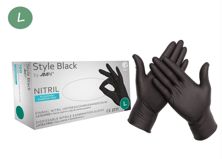 Рукавички нітрилові, чорні, розмір L, AMPri Style Black, 100 шт - зображення 1
