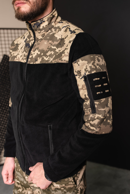 Кофта флисовая мужская военная тактическая с липучками под шевроны ВСУ (ЗСУ) Пиксель 8030 46 размер черная - изображение 2