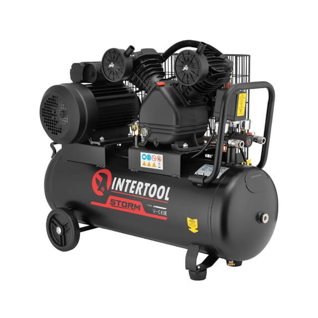 Компресор 50 л, 3 кВт, 220 В, 10 атм, 500 л/хв, 2 циліндри INTERTOOL PT-0016 - изображение 2