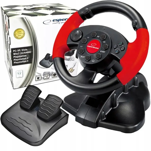 Руль с педалями для консолей и компьютеров PC PSX PS2 PS3 USB Esperanza EG103l Красный - изображение 2