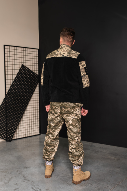 Кофта флісова чоловіча військова тактична з липучками під шеврони ЗСУ Піксель 8031 ​​48 розмір чорна - зображення 2