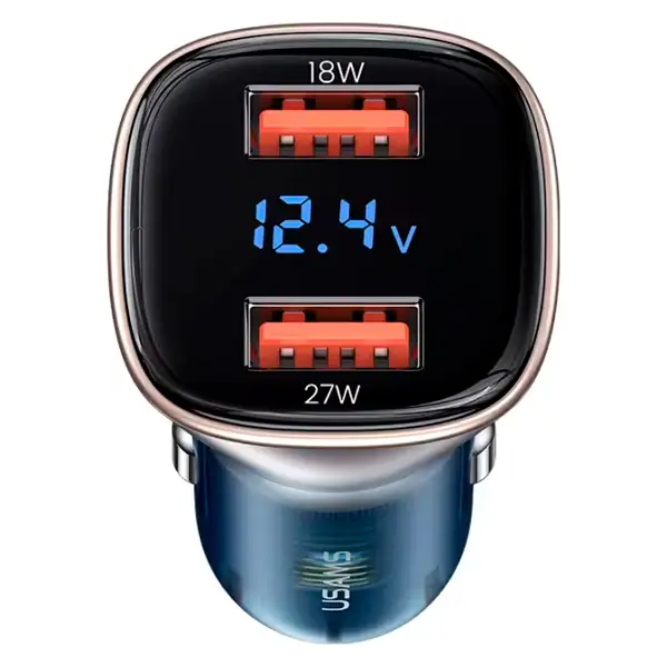 Автомобільний зарядний пристрій USAMS US-CC154 C29 |2USB, QC, 45W| Синій - Фото 2 Автомобільний зарядний пристрій USAMS US-CC154 C29 |2USB, QC, 45W| Синій - зображення 2