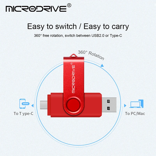 USB Флешка 2в1 64ГБ Type-C/USB для телефону, комп'ютера OTG Microdrive ...