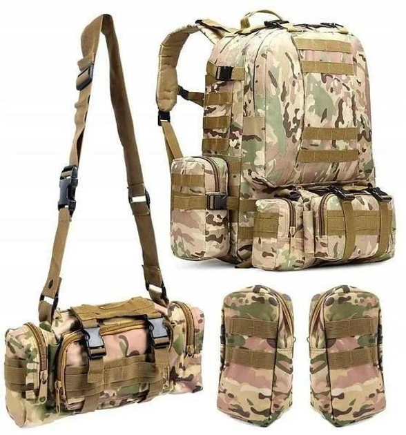 Тактический рюкзак 60 л с подсумками, штурмовая сумка с плечевым ремнем Мультикам - изображение 1