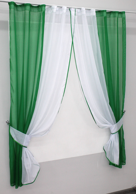 Комплект кухонних штор VR-Textil № 017к з підв'язками на карниз 1 - 1.5 м 265х170 см Зелений з білим (50-861) - зображення 2