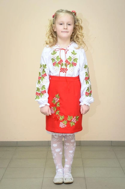 Юбка Волинські візерунки украинская вышитая на девочку Красная калина 116 см красная - изображение 3