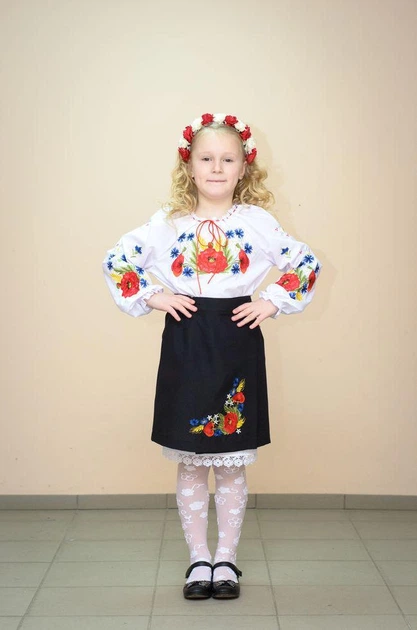 Спідниця Волинські візерунки українська вишита на дівчинку Польові квіти 140 см чорна - Фото 3 Спідниця Волинські візерунки українська вишита на дівчинку Польові квіти 140 см чорна - зображення 3