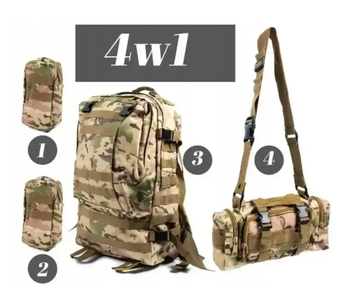 Тактический рюкзак 4 в1 36-56 л военный рюкзак с подсумками крепление MOLLE мультикам - изображение 2