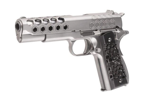 Страйкбольний пістолет WE Colt 1911 Hex Cut V.3 Silver GBB - изображение 2