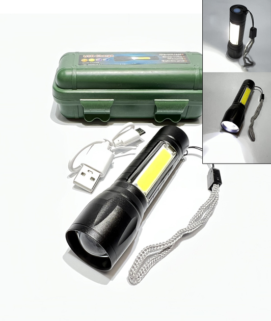 Ручной фонарик BL-511 XPE COP-880000W + светодиодная панель с USB зарядкой, встроенный аккумулятор, ЗУМ (31417) - изображение 1