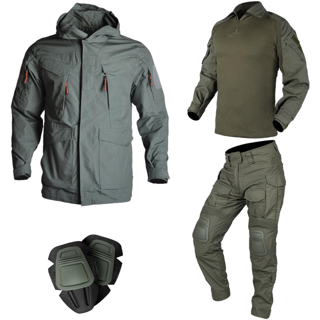 Тактический демисезонный военный коcтюм IDOGEAR G3 Olive Куртка M65 ,Убакс и Штаны с Защитой колен L Олива HWID0026800-1 - изображение 1