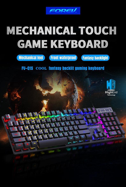 Ігрова клавіатура дротова Forev FV-Q1S USB з RGB підсвічуванням - зображення 3