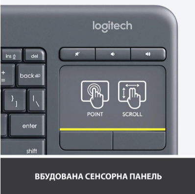Клавіатура Logitech Wireless Touch K400 Plus, US, Black (920-007145) (6836237) - зображення 7