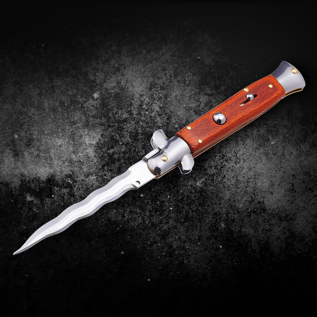 Нож Выкидной (на кнопке) Стилет (итальянский дизайн) с Волнистым клинком RK53 - изображение 1