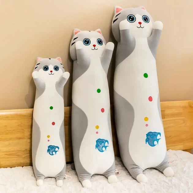 Кіт батон м'яка плюшева іграшка подушка обіймашка довгий 100 см Сірий - зображення 3